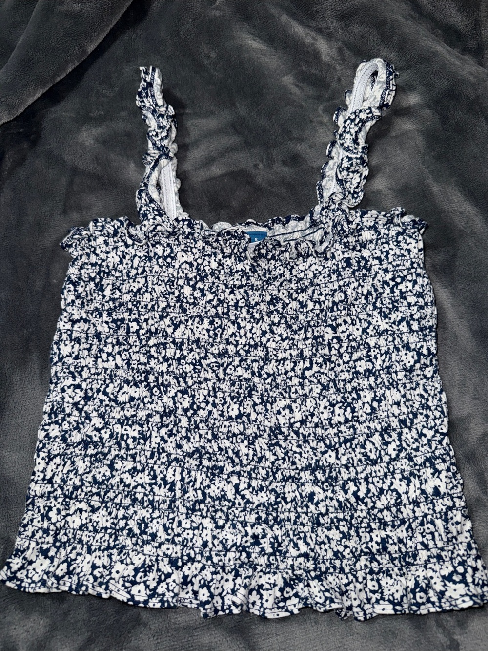 Old Navy Navy and White Floral Smocked Tank